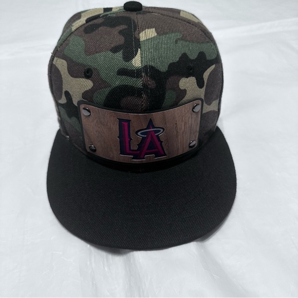 Men Snapback Hat Classic Hip Hop Style Flat Brim LA Wooden Patch camuflaje - Picture 7 of 16